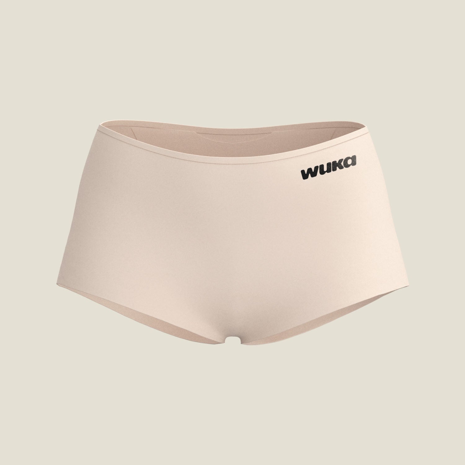 Product image of WUKA Stretch™ Boxer Short in Light Nude for heavy flow, seamless and high-waisted with WUKA logo.