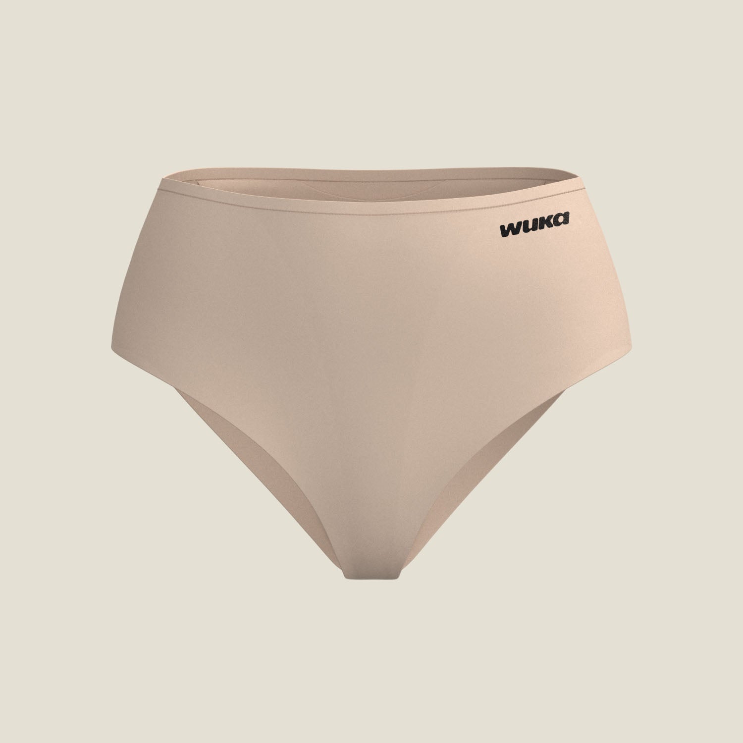 Product-only cutout of WUKA Stretch Seamless Midi Brief Light Flow in Light Nude on neutral background, highlighting minimalist style.