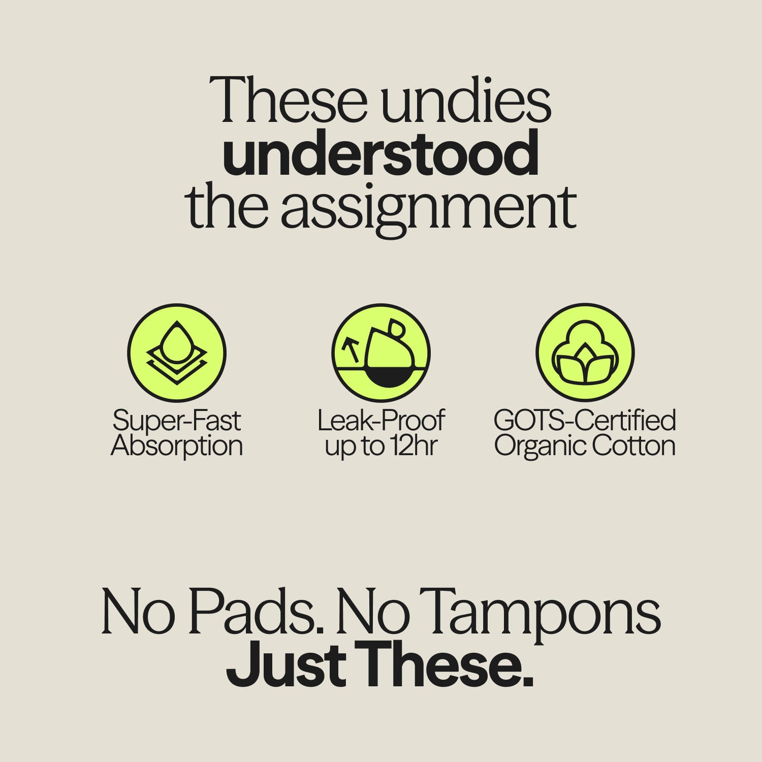 Graphic highlighting WUKA Ultimate™ Lace Hipster Brief benefits – super-fast absorption, up to 12-hour leak protection, and GOTS-certified organic cotton for medium flow.