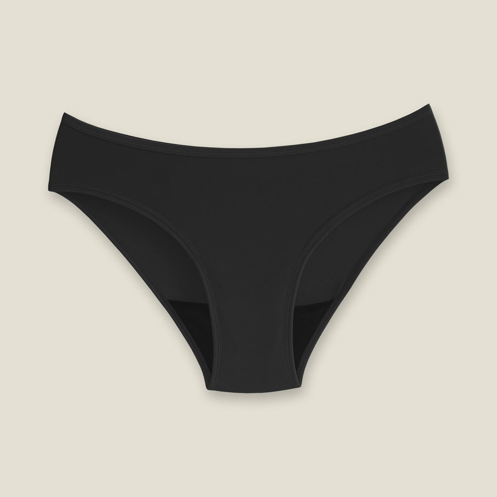 WUKA teen period swimwear starter kit contents including leak-proof bikini brief, swim cap, changing bag and intimate wipes for periods