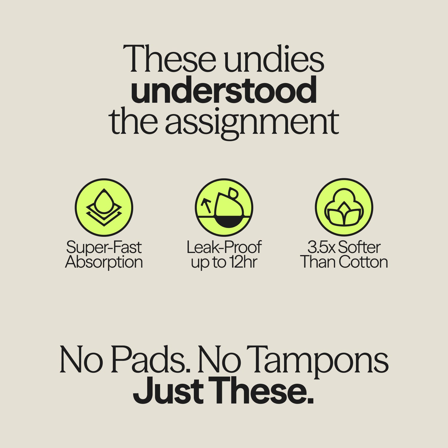 Infographic for WUKA Ultimate™ Postpartum Period Pants, promoting 12-hour leak-proof wear, super-fast absorption, and softness 3.5x greater than cotton – no pads, no tampons needed.