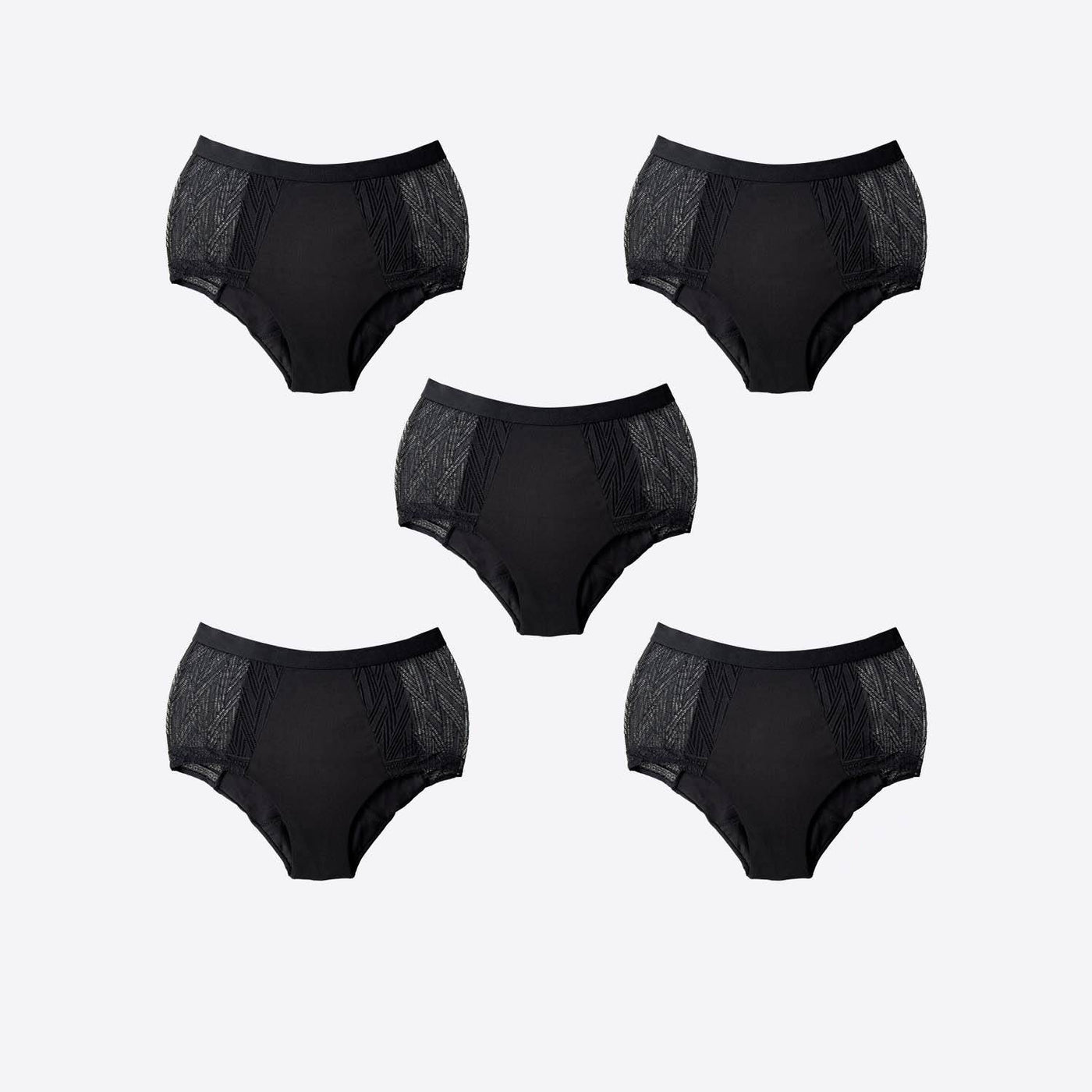 WUKA Ultimate Mesh Lace High Waist Style Heavy Flow Black Colour 5 Pack Cut-Out
