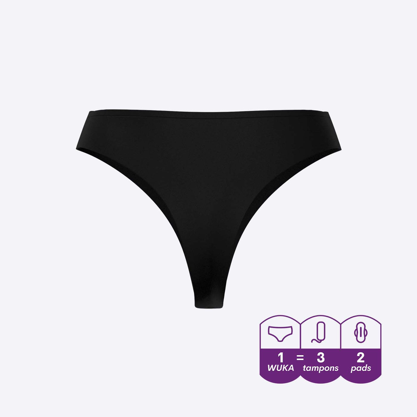 WUKA Stretch Thong Style Light to Medium Absorbency Black Colour Cutout Back Size 2
