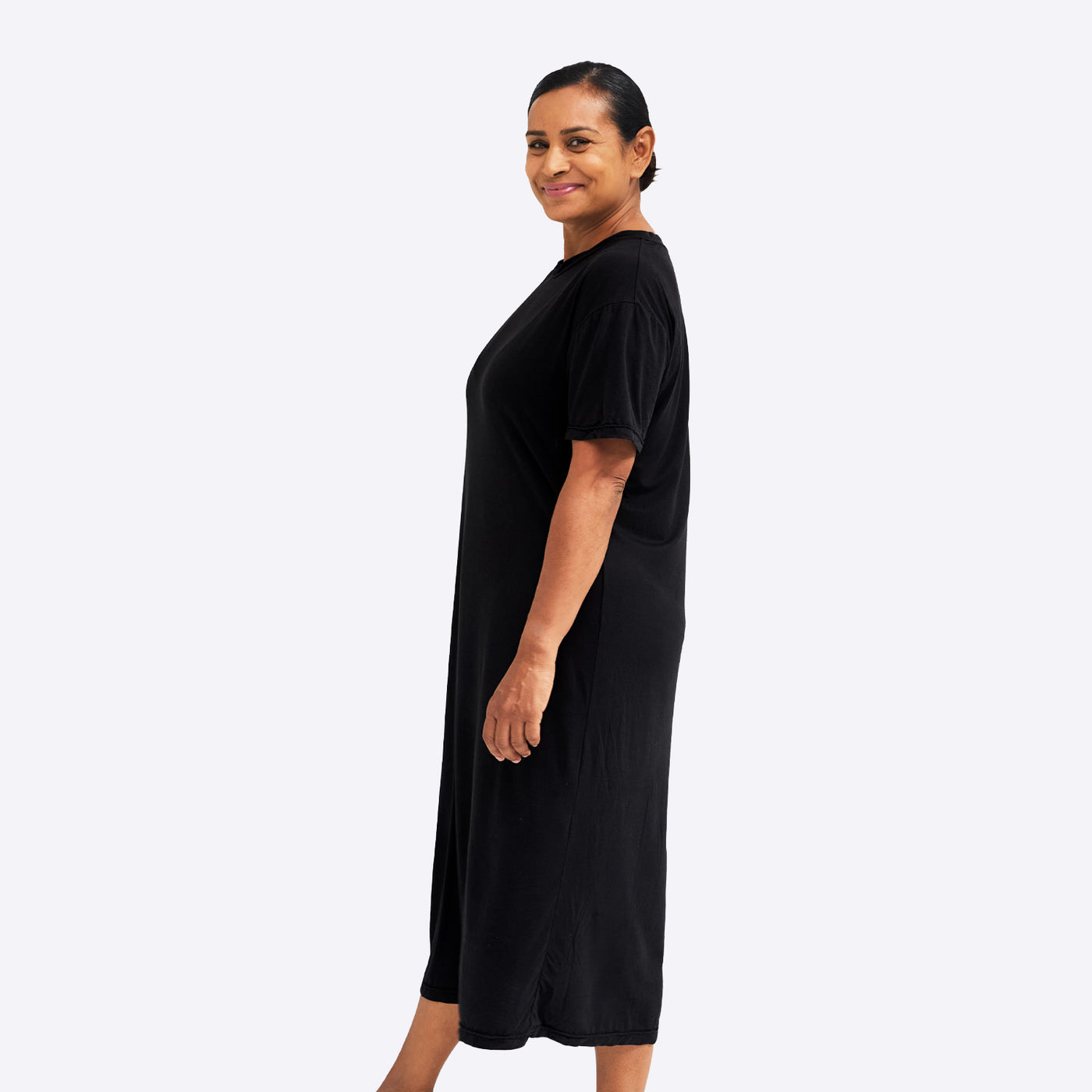 WUKA - FreshTech Sleep Wear - Jersey T-Shirt Dress - Black Colour - dress-side-model