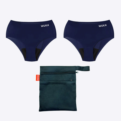 WUKA Period School Set Stretch 2 Pack Style Heavy Flow Navy Colour Set