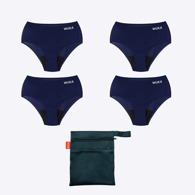 WUKA Period Teen School Set 4 Pack Stretch Style Heavy Flow Navy Colour Set